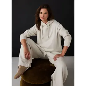 Mint Velvet Cream Cotton Blend Hooded Sweatshirt